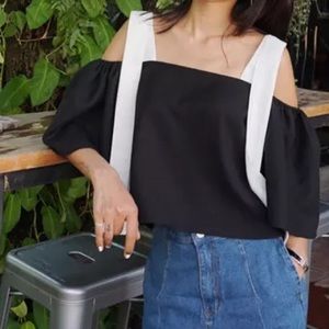 off shoulder top black and white